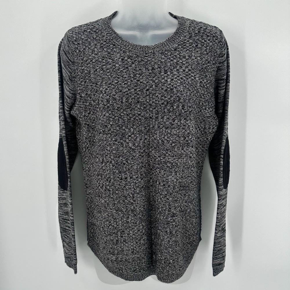 LETY & Me Sweater Women’s S Black Marled ARIANNA Elbow Patch Knit Crewneck New
